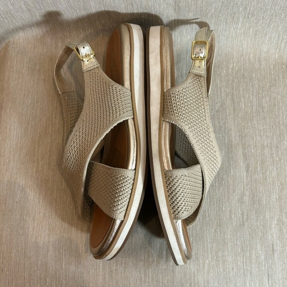 COLE HAAN Sz 8.5B Mikaela  Stitchlite Gold Insole Trim Crisscross Sling Sandals - Picture 6 of 8